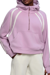 Women's Fall Fleece Varsity Half-Zip Hoodie With Thumb Holes