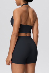 Women's Two Piece Set:Halter U-neck Bra & High Waist Shorts