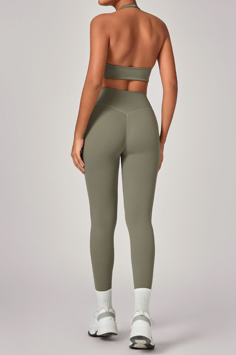 Women's Set:U-neck Halterneck Bra And High-Waist Leggings