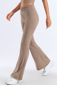 Women's Pleated Waist High-Stretch Yoga Flared Pants