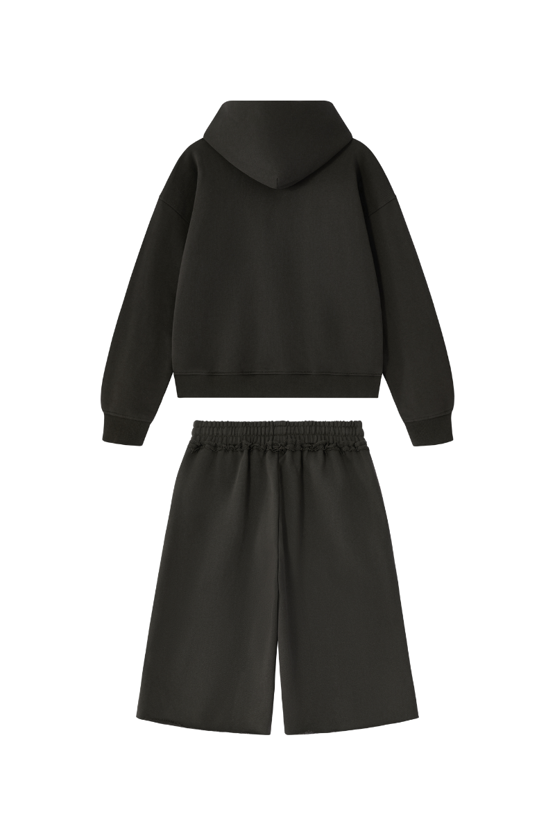 Men's 100% Cotton Loungewear Sets:Hooded Jacket &Mid Shorts