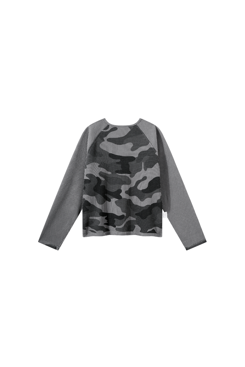 Unisex Fall Camo Waffle Breathable Long Sleeve Top
