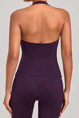 Women's Athletic Patchwork Backless Halterneck Tank Top