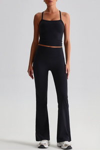 Women's Y-Back Cropped Tank Top & Yoga Flared Pants Set