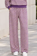 Plus Size Women's Fall Stripe Elastic Waistband Casual Pants
