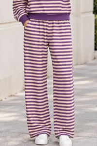 Plus Size Women's Fall Stripe Elastic Waistband Casual Pants