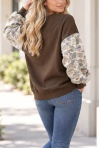 Women's Fall Color Block Camouflage Mockneck Sweatshirt
