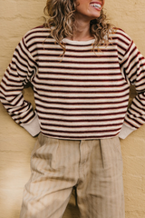 Women's Fall/Winter Striped Crew Neck Cropped Knit Sweater