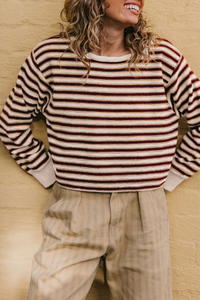Women's Fall/Winter Striped Crew Neck Cropped Knit Sweater