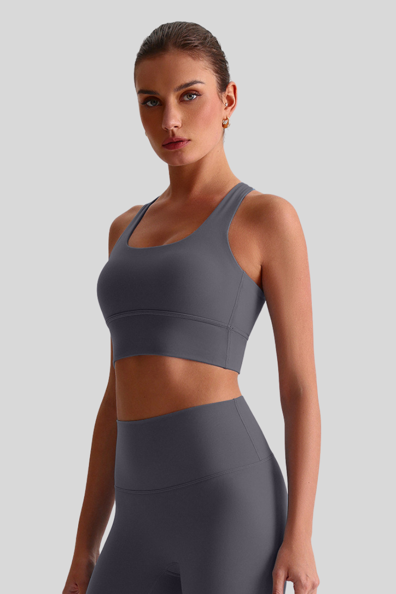 Women Cross Back Naked Feel Sports Bra: Removable Padded Yoga Top + Crisscross Back Design