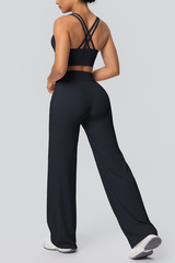 Women's Set:U-neck Sexy Crisscrossed  Bra And Wide Leg Pants
