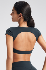 Women's Roundneck Cutout Cropped Sports Yoga T-shirt