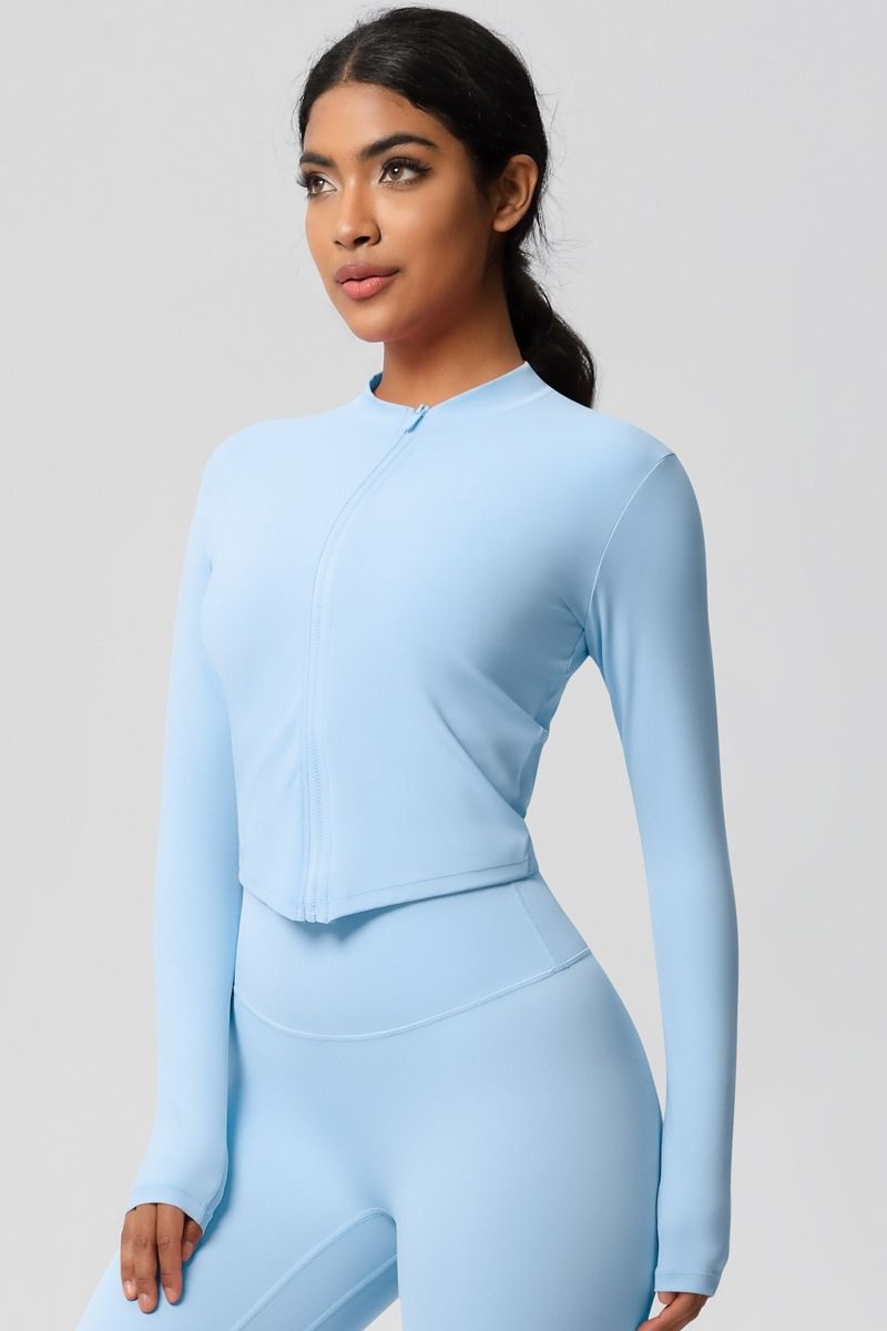 Women's round neck front zipper sports jacket