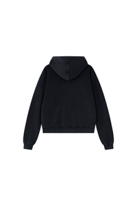 Unisex Fall Vintage Washed Waffle Full Zip Up Hooded Jacket