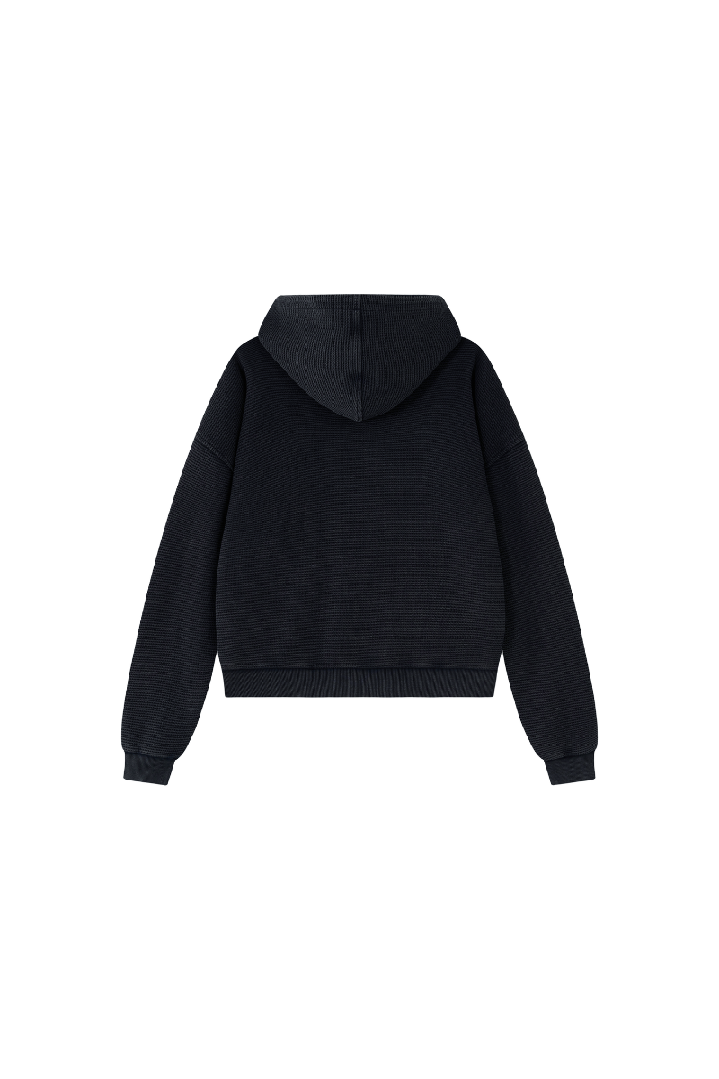 Unisex Fall Vintage Washed Waffle Full Zip Up Hooded Jacket