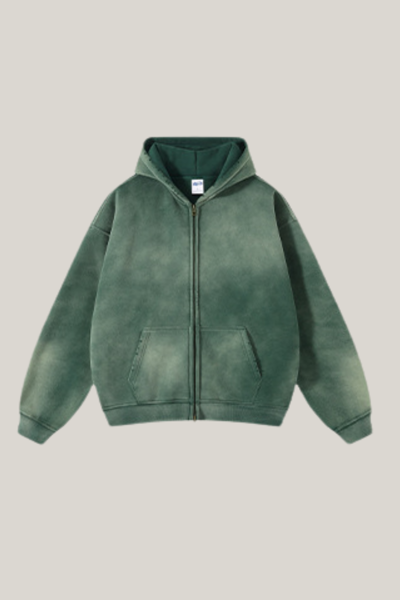 Unisex 360G Heavyweight Washed Distressed Hooded Jacket