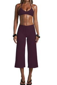 Women's Halter V-Neck Triangle Cup Sports Bra & High-Waist 7/8 Wide-Leg Yoga Pants Set