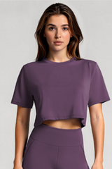 Women's Basic Crew Neck Loose Cropped Sports T-shirt