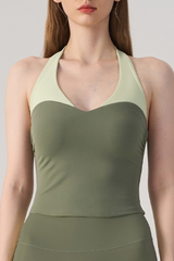 Women's Athletic Halterneck Color Block Cropped Tank Top