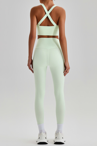 Women's Cross Back Bra & No Front Seam Leggings Yoga  Set