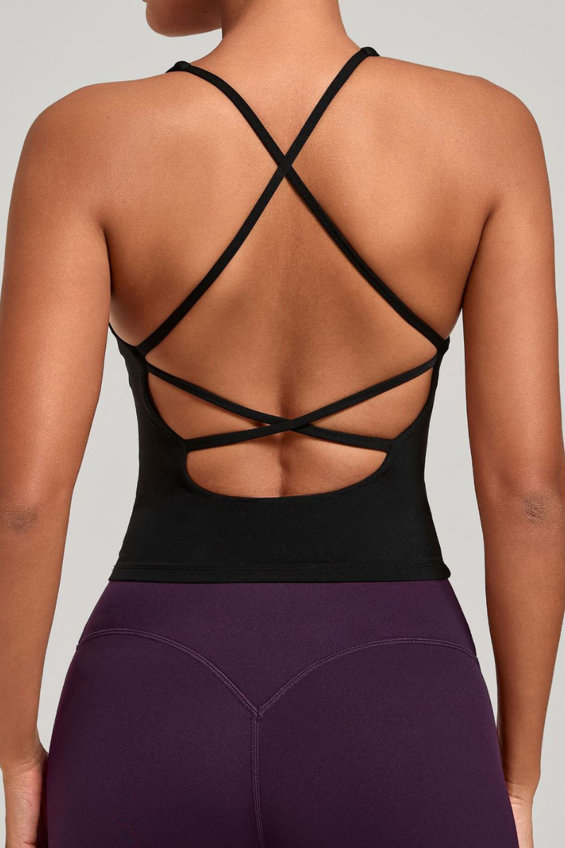 Women's Athletic V-neck Cross Back Tank Top