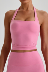 Women's Square Neck Halter Hollow Back Cropped Yoga Tank Top