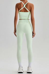 Women's Square Cross Back Tank Top &High Rise Leggings Set