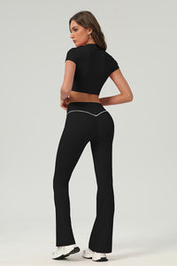 Women Urban Quick-Dry Color-Block Tennis Yoga Outfit Set With Crop Top & Flared Pants