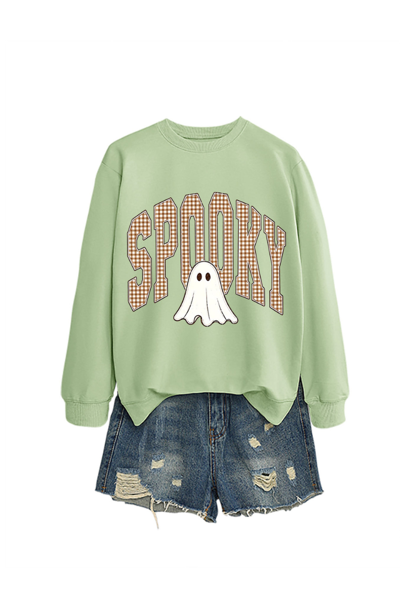 Women's Fall Halloween Plaid Ghost Print Oversize Pullover