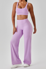 Women's Bare Feel Cutout Bra & Quick Dry Wide Leg Pant Set