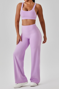 Women's Bare Feel Cutout Bra & Quick Dry Wide Leg Pant Set