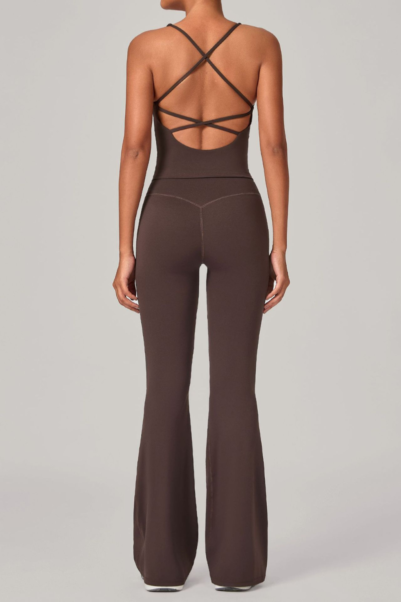 Women's Athletic Set:U-neck Cross Back Tank Top&Flare Pants