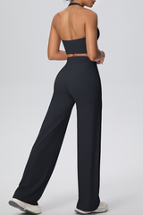 Women's Athletic Set:U-neck Halterneck Bra And Wide Leg Pant