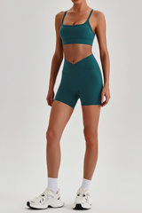 Women's Brushed Set:Cutout Back Bra & V-waist Yoga Shorts