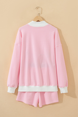 Women's Loungewear Sets:Striped Mock Neck Sweatshirt &Shorts