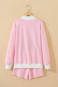 Women's Loungewear Sets:Striped Mock Neck Sweatshirt &Shorts
