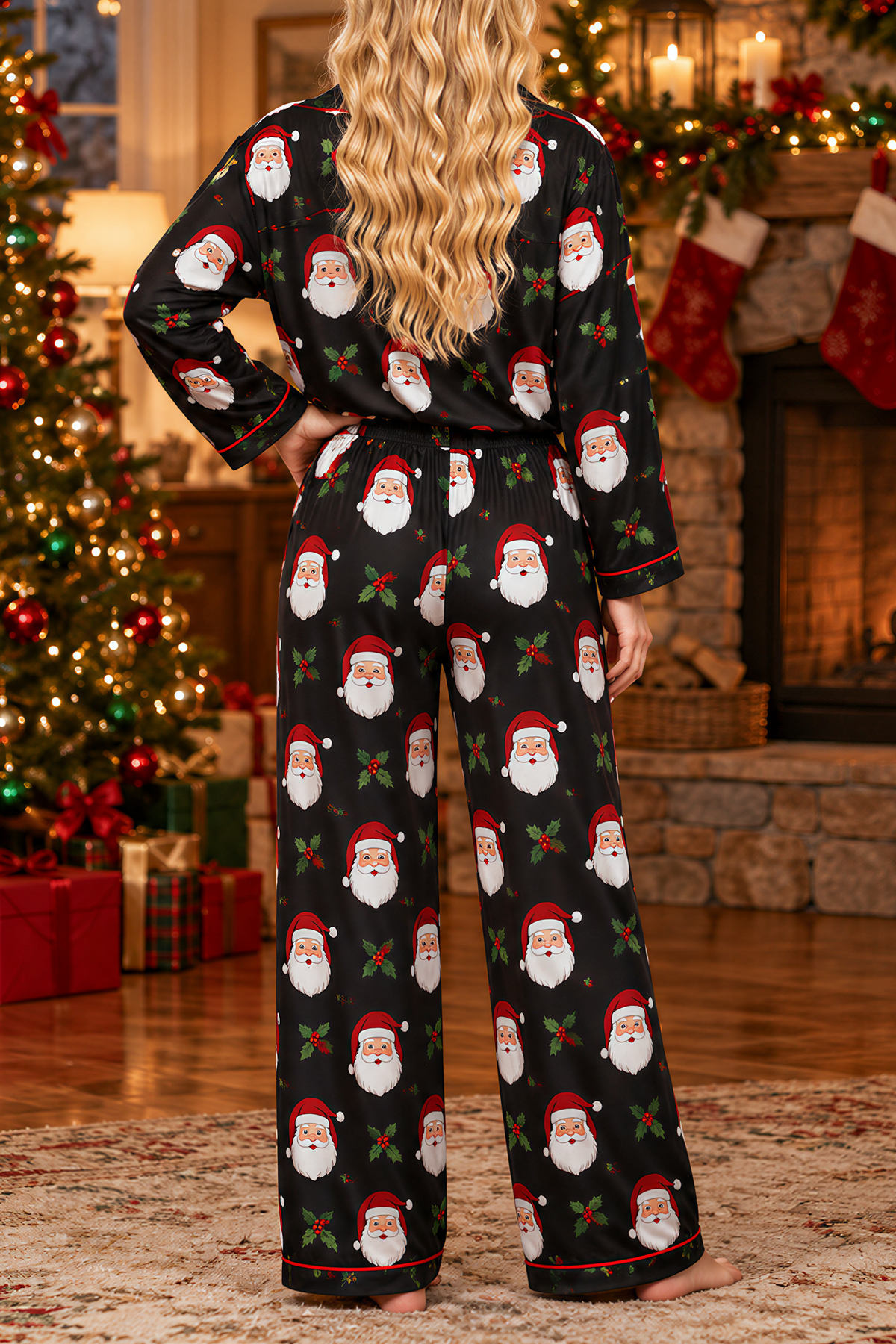 Women's Cute Santa Claus Print Christmas Pajama Set