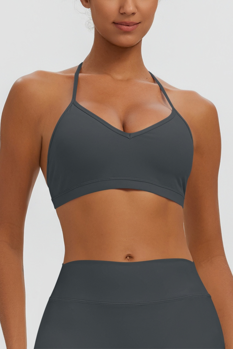 Women's Naked Feel Padded Halter V Neck Sports Bra