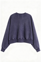 Women's Fall Solid Washed Cropped Crew Neck Sweatshirt