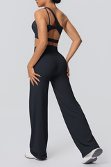 Women' Athletic Set:One Shoulder Bra And Wide Leg Pants
