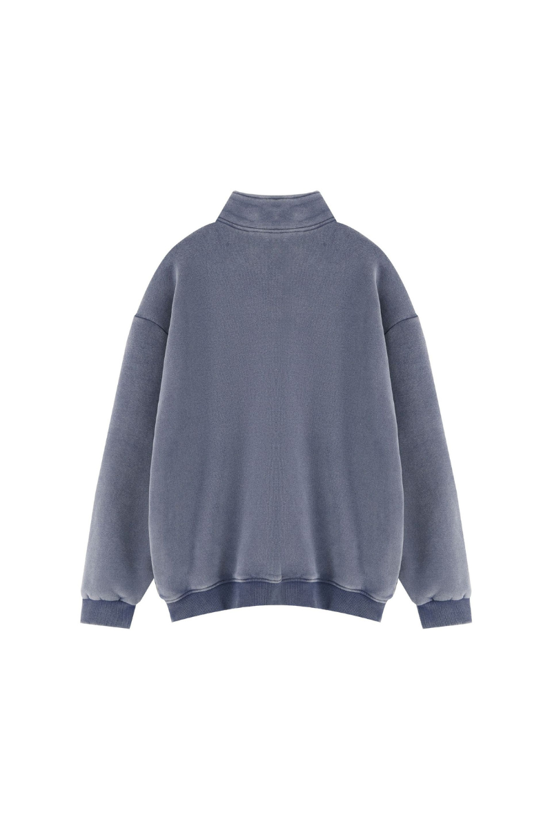 Unisex Fall Vintage Fleece Washed 1/4 Zip Mockneck Sweatshirt