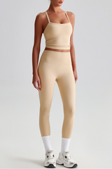 Women's Y-Back Cropped Tank Top &Peach Hip Yoga Leggings Set