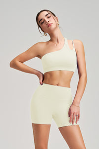 Women Single Shoulder Backless Yoga Set: Crisscross Strap Sports Bra + Shorts