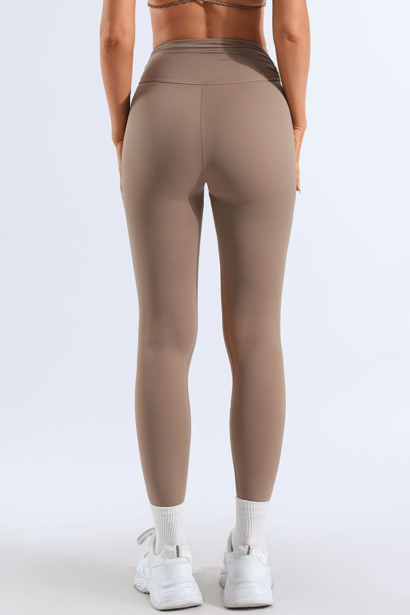 Women's Bare Feel Pleated V-Cross High-Stretch Yoga Leggings