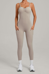 Women's Pleated Buttocks Lift Side Pocket Jumpsuits