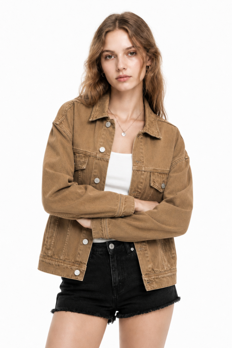 Women's Fall 100% Cotton Oversized Washed Denim Jacket