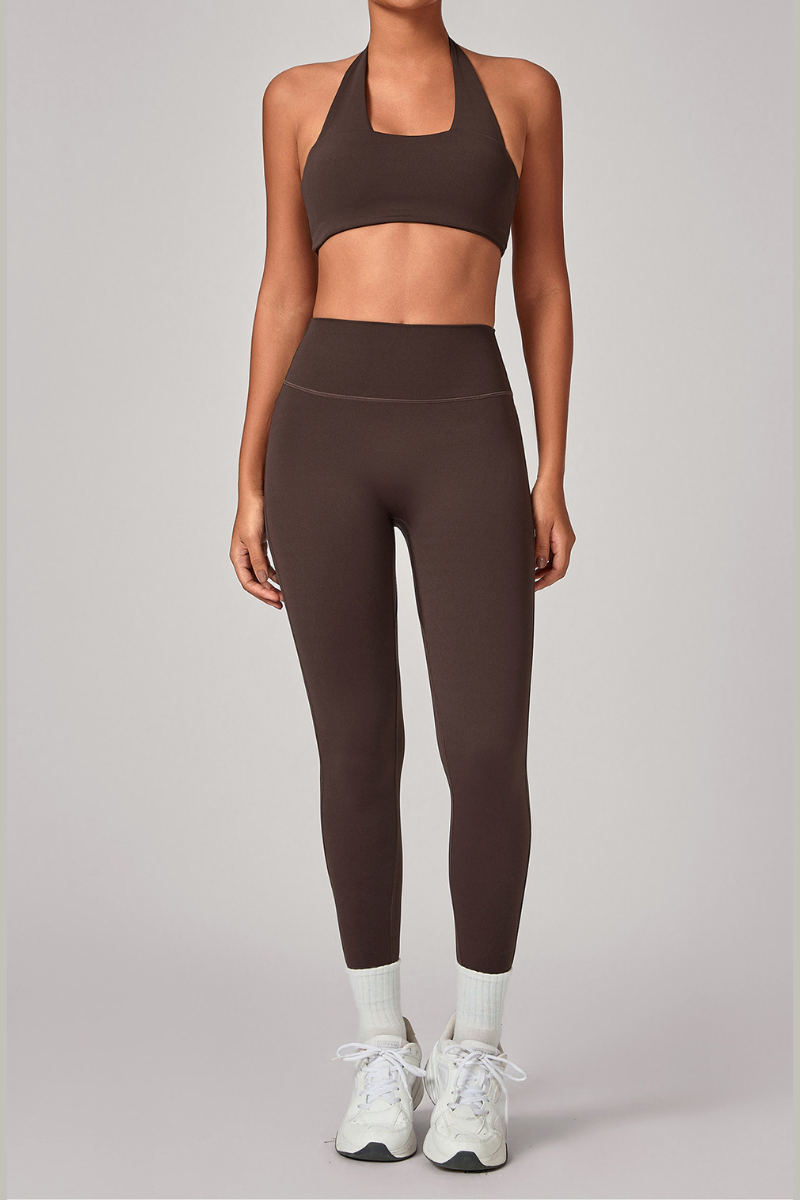 Women's Set:U-neck Halterneck Bra And High-Waist Leggings