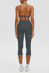 Women Halter V-neck Bra & High Waist Capri Leggings Yoga Set
