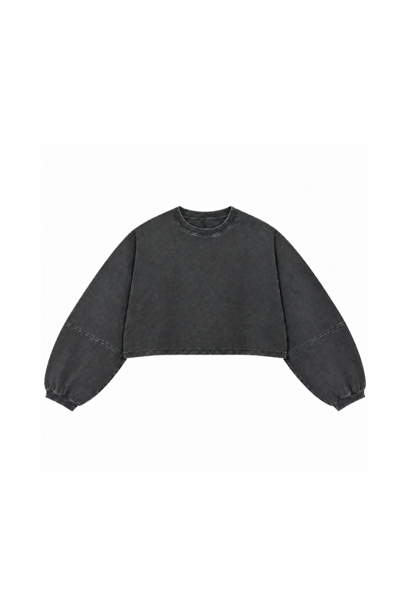 Womens Vintage Washed Cropped Crewneck Sweatshirt