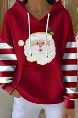 Women's Fall Christmas Print Ribbed Hoodie